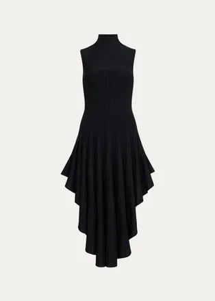 Alaia Mock-Neck Sleeveless Sculpted Pointed Midi Dress