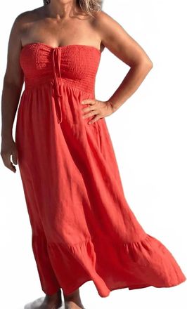 Made in Italy Angela Maxi Linen Dress In Coral