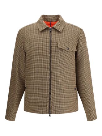 Moncler houndstooth-pattern zip-front jacket - men - Wool/Down/Polyamide/Feather - 2 - Brown