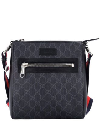 Gucci Black Gg Coated Canvas Web Strap Front Zip Messenger Bag Small (Authentic Pre-Loved)