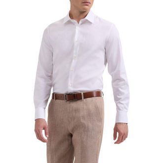 Bugatchi Julian Shaped Fit Floral Jacquard Stretch Cotton Button-Up Shirt in White at Nordstrom, Size Xxx-Large