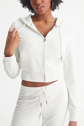 Juicy Couture Heritage Hoodie Womens White Contrast Rib Crop DDR2233