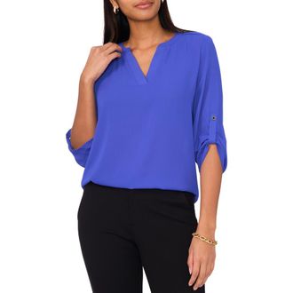 Chaus Split Neck Blouse in Blue Allure at Nordstrom, Size X-Small
