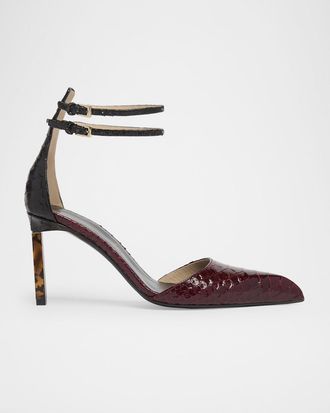 Tom Ford Python Stamped Leather Double Ankle Strap Pumps
