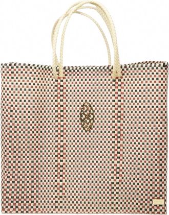 Lola's Bag Womens Medium Woven Checkered Regular Strap Tote Bag In Beige Multi