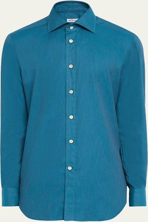 Kiton Mens Cotton Micro-Herringbone Sport Shirt