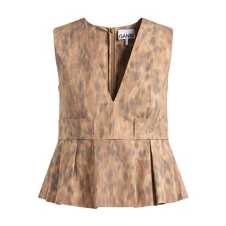 Ganni Sleeveless Tops, female, Brown, Size: XS Top in Printed Cotton
