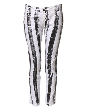 Ga&euml;lle Paris Stripes Mid Waist Cropped Capri Womens Jeans (Pre-Owned)