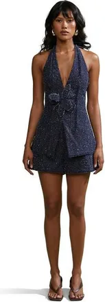 AMUR Nevin Halter Romper in Denim Tweed at Nordstrom, Size 10