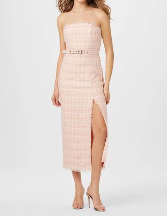 Toccin Vivian Strapless Tweed Midi Dress In Pink