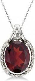 Allurez Oval Garnet and Diamond Pendant Necklace 14k White Gold (3.00ct)