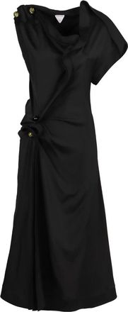 Bottega Veneta Elegante Viscose Jurk met Versierde Knopen - Dames - Casual kleedjes - Zwart - 2XS - Kleedjes