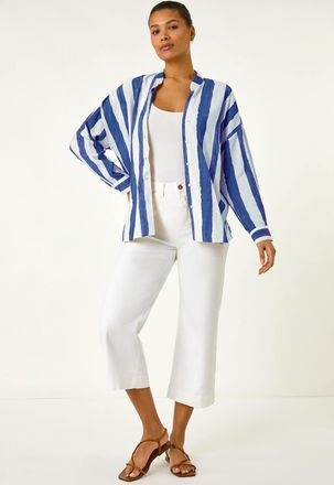 Roman Stripe Print Relaxed Button Shirt