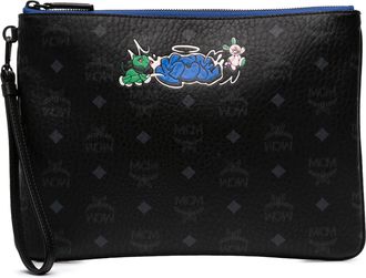 MCM Pre-owned Womens Logo Print Graphic Pouch - Black Textile - One Size