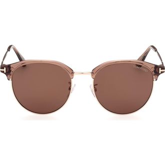 Tom Ford 55mm Gradient Round Sunglasses in Shiny Light Brown /Brown at Nordstrom Rack