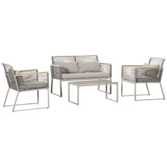 Matteo 4-Piece Grey Rattan Garden Sofa Set with Cushions & Coffee Table