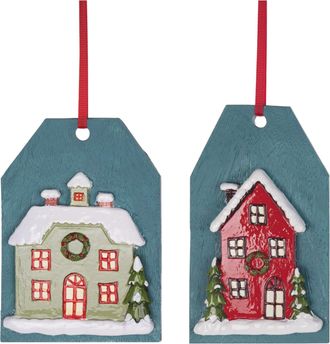 Melrose International Winter House Tag Ornament (Set of 6) - Red; Blue