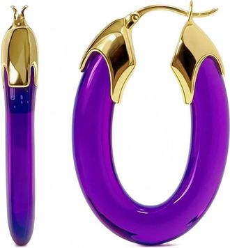 Gold & Honey Womens Carved Oval Lucite Birthstone Hoop Earrings In February - Amethyst