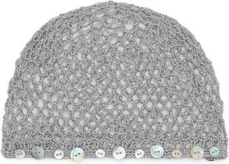 Mango Button Trim Open Stitch Hat in Grey at Nordstrom