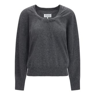 Maison Margiela Jersey de Lana con Escote Fruncido - Knitwear - Mujer - Gris - M