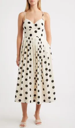 Julia Jordan Polka Dot Midi Dress in Ivory Black at Nordstrom, Size 14