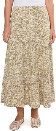 Toad&Co Marigold Tiered Midi Skirt Womens Skirt Gold Print : XL, Cotton/Elastane/Tencel