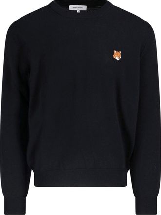 Maison Kitsun&eacute; Black Fox Head Ribbed Cotton Sweatshirt