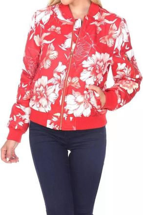White Mark Floral Bomber Jacket In Red