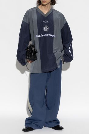 Balenciaga Sweatpants With Embroidered Logo, Mens, Navy Blue