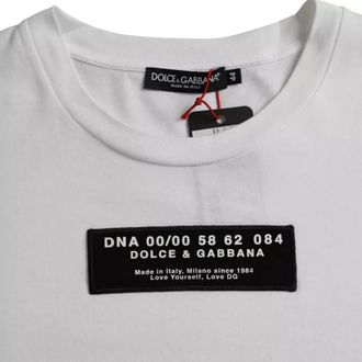 Dolce & Gabbana White Cotton DG Applique Men Casual Mens T-shirt