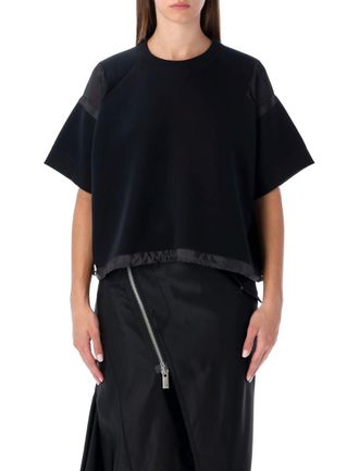 sacai Oversized Technical Cotton T-Shirt With Adjustable Drawstring Hem