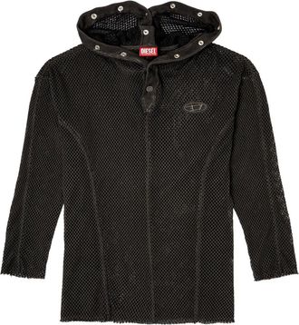 Diesel x Thug Club logo-plaque mesh hoodie - Black