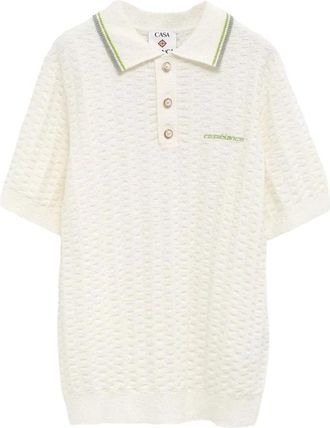 Casablanca Textured Polo Shirt met Knopen - Heren - Ronde hals truien - Wit - L - Truien & Vesten
