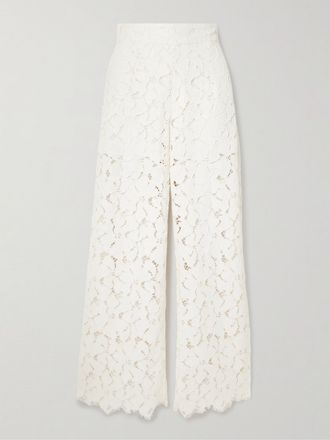 Loretta Caponi Pantaloni A Gamba Dritta In Pizzo A Cordoncino Smerlato Cipro - Bianco sporco