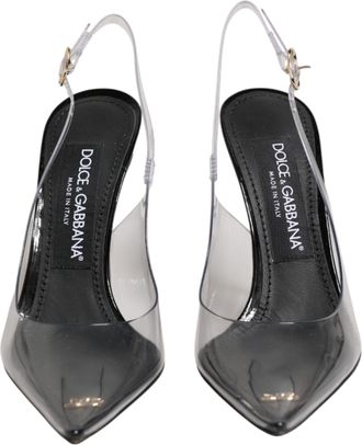 Dolce & Gabbana Black Leather Clear PVC Slingback Pumps Womens Shoes