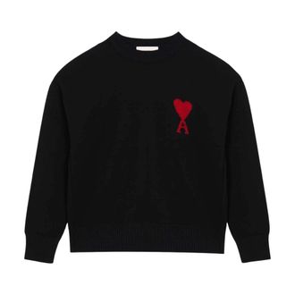 Ami Round-neck Knitwear, male, Black, Size: M Quota Crewneck Sweater