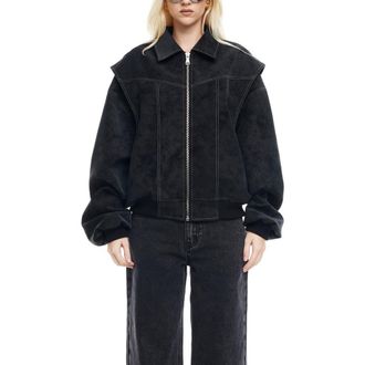 Lioness Vista Faux Suede Bomber Jacket in Onyx at Nordstrom Rack, Size X-Large
