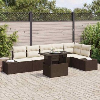 vidaXL Conjunto De Sof&aacute; De Jard&iacute;n 7 Pcs Marr&oacute;n Polirat&aacute;n Vidaxl