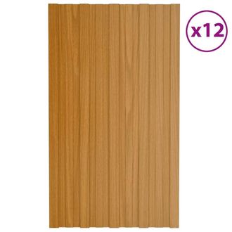Berkfield Home Roof Panels 12 pcs Galvanised Steel Light Wood 80x45 cm