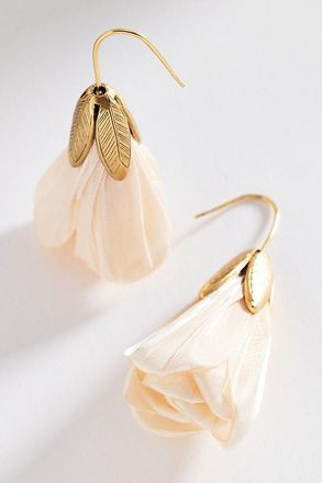 Anthropologie Fabric Flower Drop Earrings