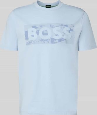 HUGO BOSS Regular Fit T-Shirt aus Baumwoll-Mix Modell TS_GLOBE LOGOPATTERN in Aqua, Gr&ouml;&szlig;e XXXL
