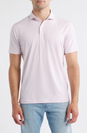 Johnnie-O Michael Stripe Performance Golf Polo in White/Azalea at Nordstrom, Size Xx-Large