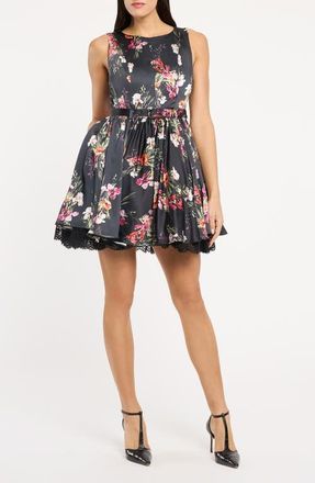 Cinq &agrave; Sept Caelia Iris Bouquet Sleeveless Minidress in Black Multi at Nordstrom, Size 10