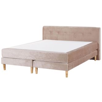 Beliani Cama Continental Tapizada En Terciopelo Beige 180 X 200 Cm Con Colch&oacute;n De Muelles Embolsados Con Cabecero Marquise