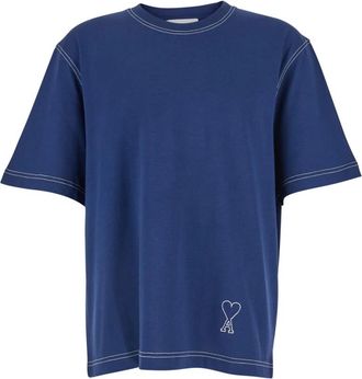 Ami Short Sleeves Boxy Fit Tee - Heren - T-shirts - Blauw - M - Katoen - Tops