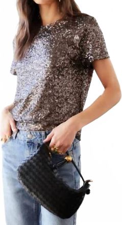 Fifteen Twenty Stacey Sequin Short Sleeve Top In Grey