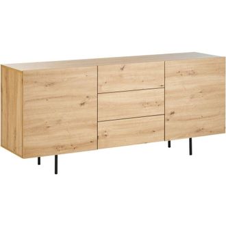 Beliani Scandinavian Sideboard Storage Unit 3 Drawers 2 Doors Wooden Legs Light Wood Kenora