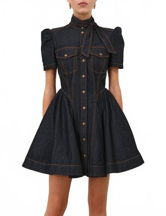 Zimmermann Denim Corset Mini Dress In Onyx Blue