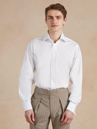 Oliver Brown City Shirt Covered Placket Poplin - White