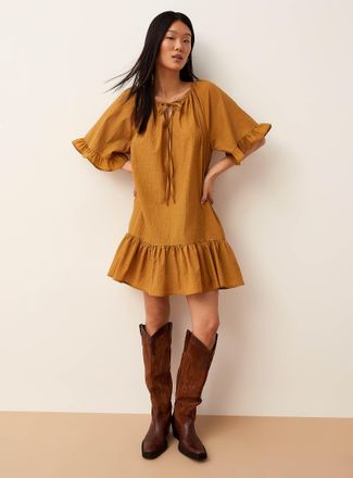 Icone Womens Crinkled texture ruffle-trim minidress